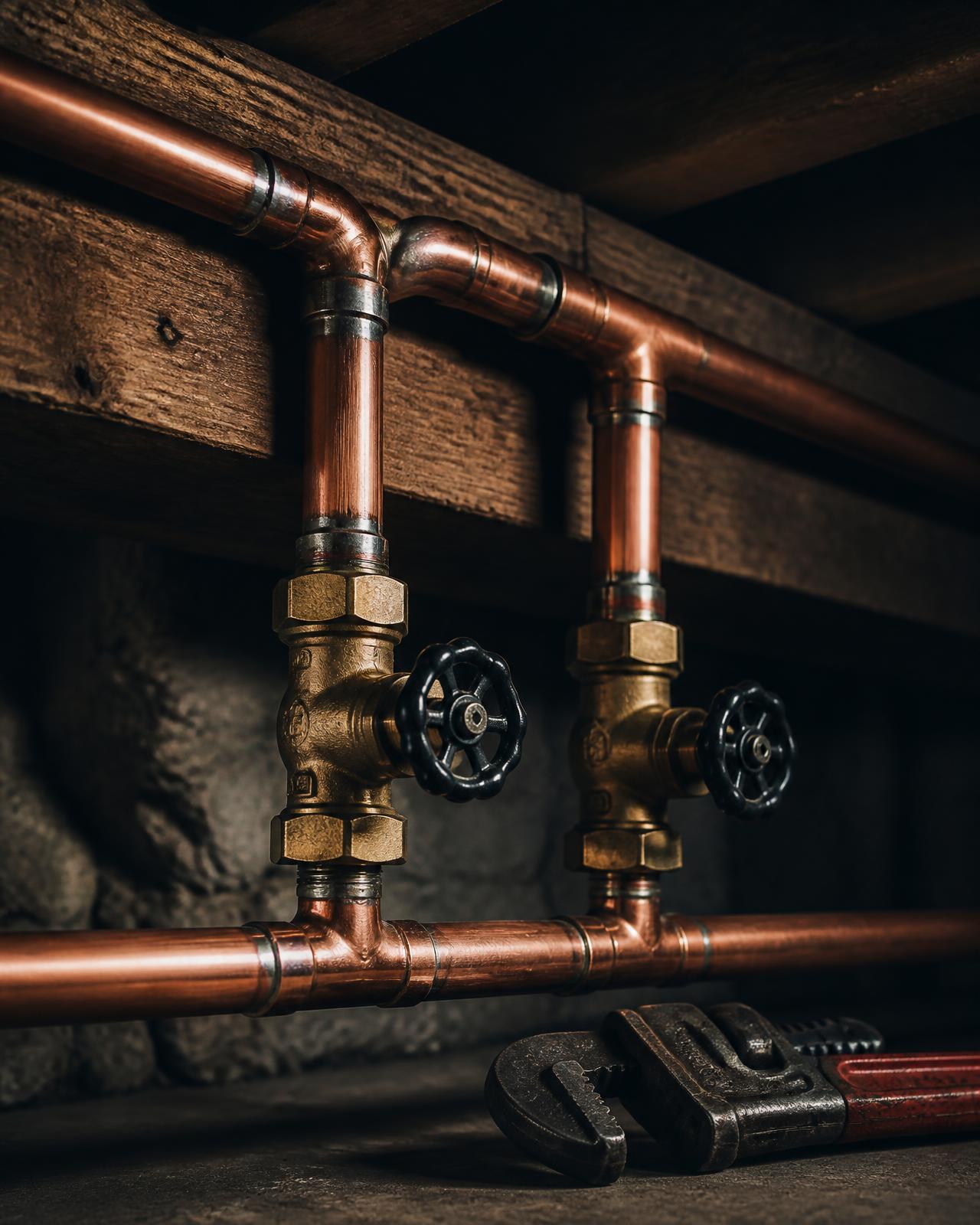 Clean soldered copper joints on newly run water lines in a basement